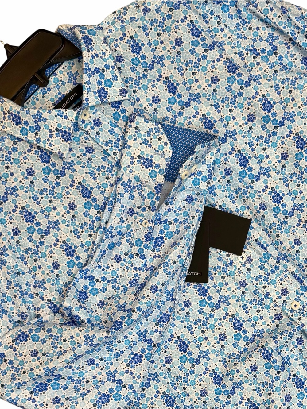 NWT Bugatchi M Blue Floral Cotton Shirt Coastal Resort Preppy $179